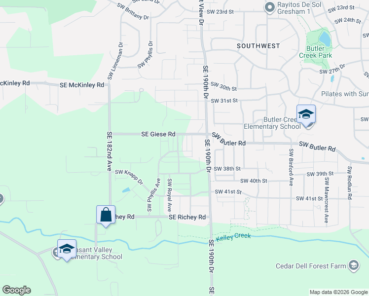 map of restaurants, bars, coffee shops, grocery stores, and more near 3575 Southwest Thomas Avenue in Gresham