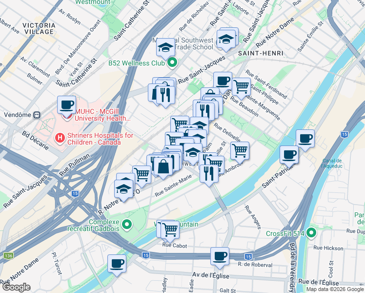 map of restaurants, bars, coffee shops, grocery stores, and more near 4838 Rue Dagenais in Montréal
