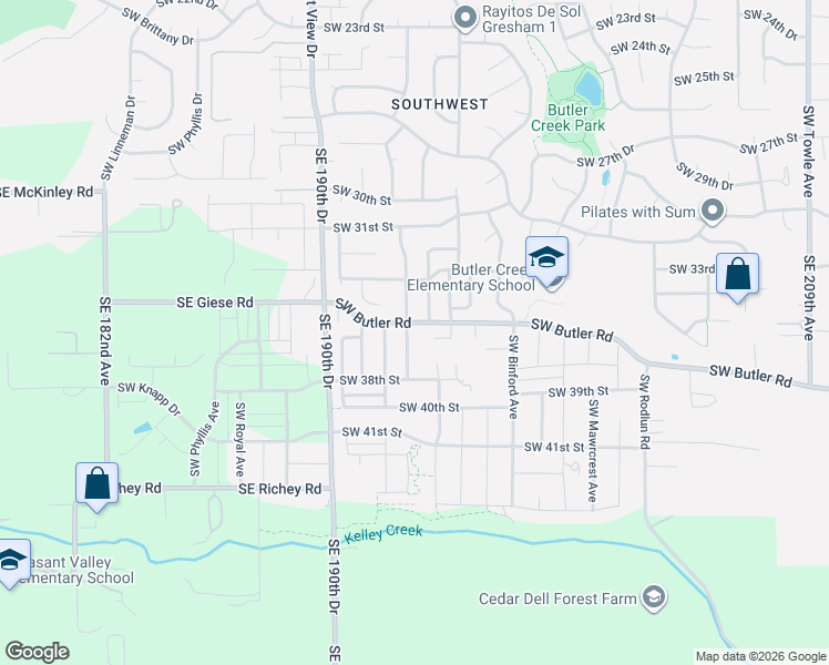 map of restaurants, bars, coffee shops, grocery stores, and more near 3570 Southwest Eastwood Place in Gresham