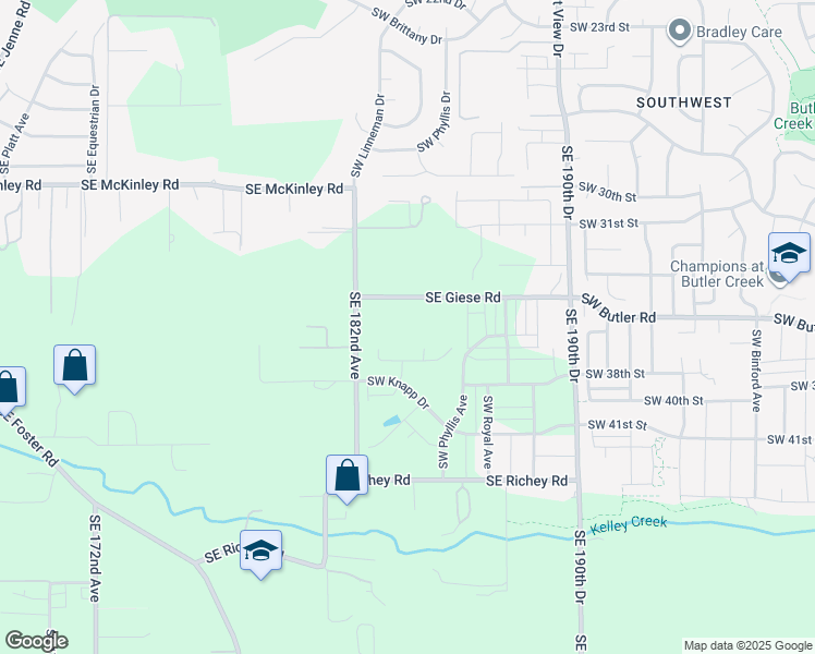 map of restaurants, bars, coffee shops, grocery stores, and more near 18344 SE Giese Rd in Gresham