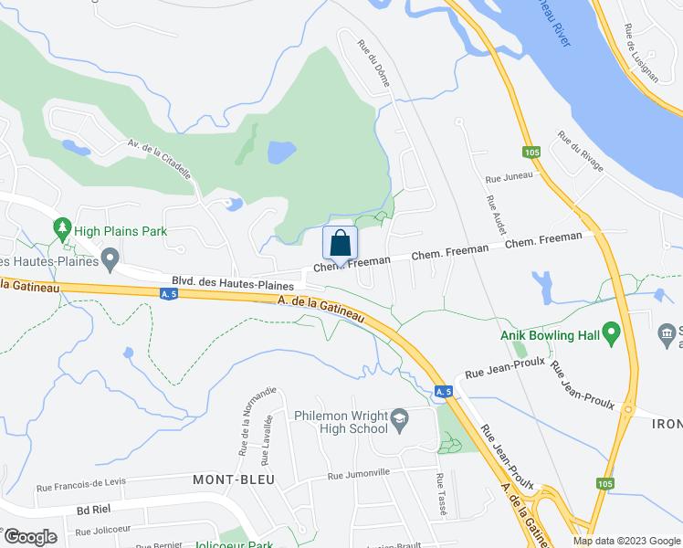map of restaurants, bars, coffee shops, grocery stores, and more near 291 Chemin Freeman in Gatineau