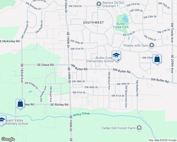 map of restaurants, bars, coffee shops, grocery stores, and more near 3570 Southwest Eastwood Place in Gresham