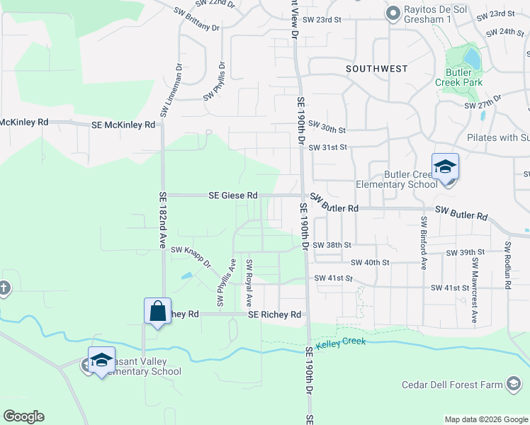 map of restaurants, bars, coffee shops, grocery stores, and more near 3556 Southwest Hartley Avenue in Gresham