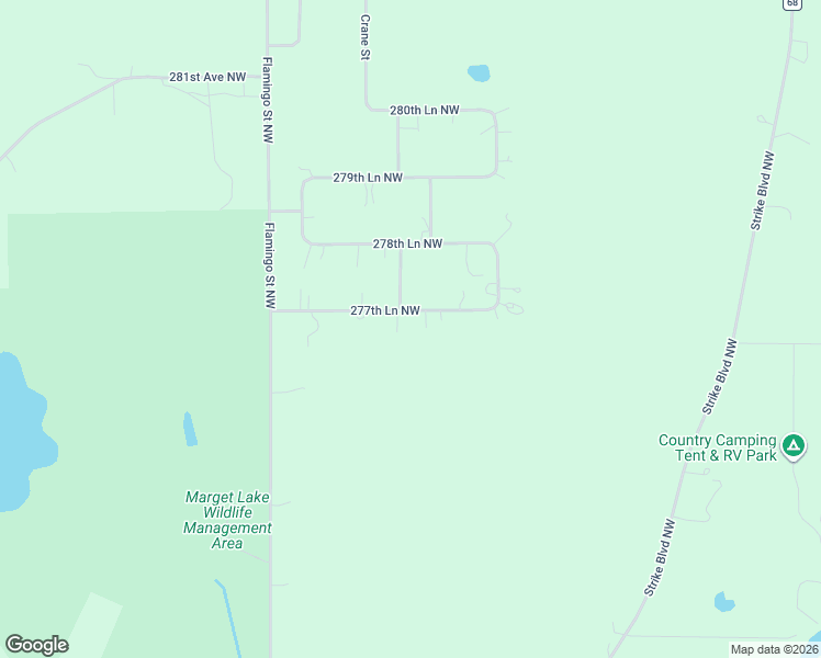 map of restaurants, bars, coffee shops, grocery stores, and more near 1431 277th Lane Northwest in Isanti