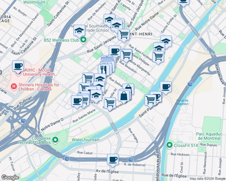 map of restaurants, bars, coffee shops, grocery stores, and more near 4709 Rue Sainte-Émilie in Montréal