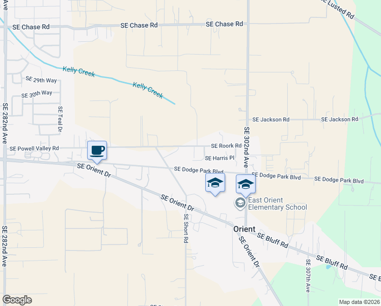map of restaurants, bars, coffee shops, grocery stores, and more near 29740 Southeast Roork Road in Gresham