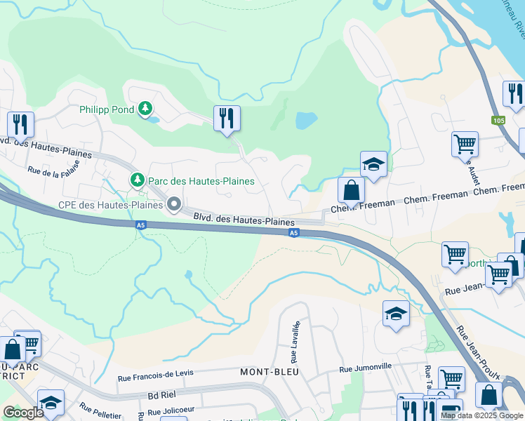 map of restaurants, bars, coffee shops, grocery stores, and more near 1 Avenue de la Citadelle in Gatineau