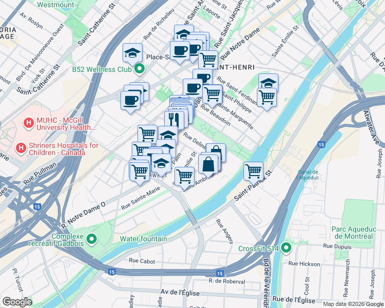 map of restaurants, bars, coffee shops, grocery stores, and more near 4703 Rue Sainte-Émilie in Montréal