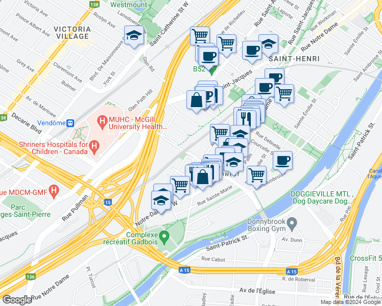 map of restaurants, bars, coffee shops, grocery stores, and more near 639 Rue Saint Rémi in Montréal