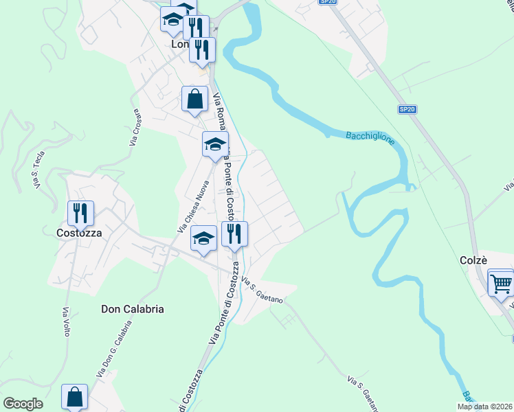 map of restaurants, bars, coffee shops, grocery stores, and more near 32 Via Antonio Meucci in Longare