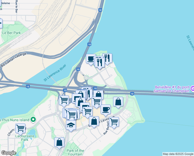 map of restaurants, bars, coffee shops, grocery stores, and more near in Montreal