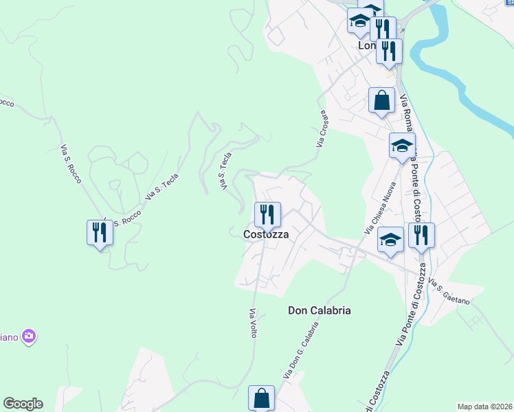 map of restaurants, bars, coffee shops, grocery stores, and more near 12 Via Vittorio Veneto in Longare