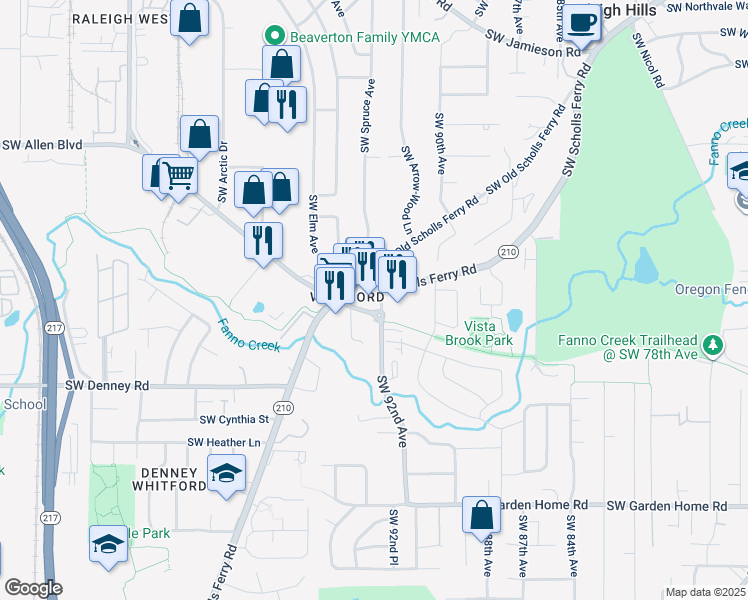 map of restaurants, bars, coffee shops, grocery stores, and more near in Beaverton
