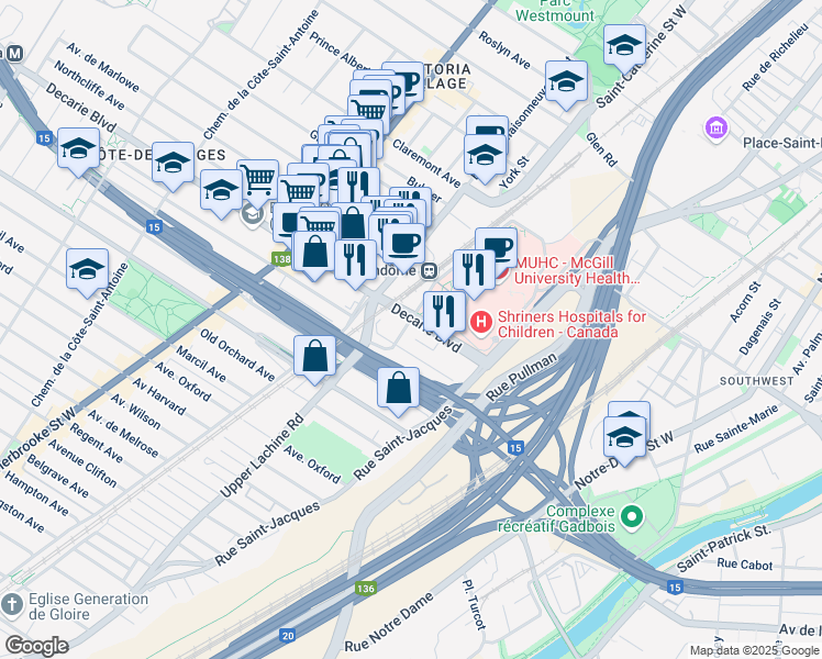 map of restaurants, bars, coffee shops, grocery stores, and more near 5310 Avenue Crowley in Montréal