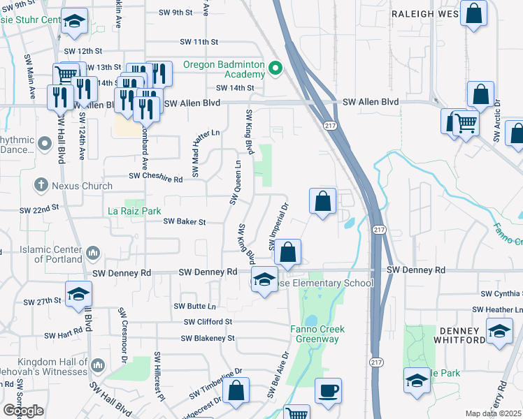 map of restaurants, bars, coffee shops, grocery stores, and more near 6515 Southwest Imperial Drive in Beaverton