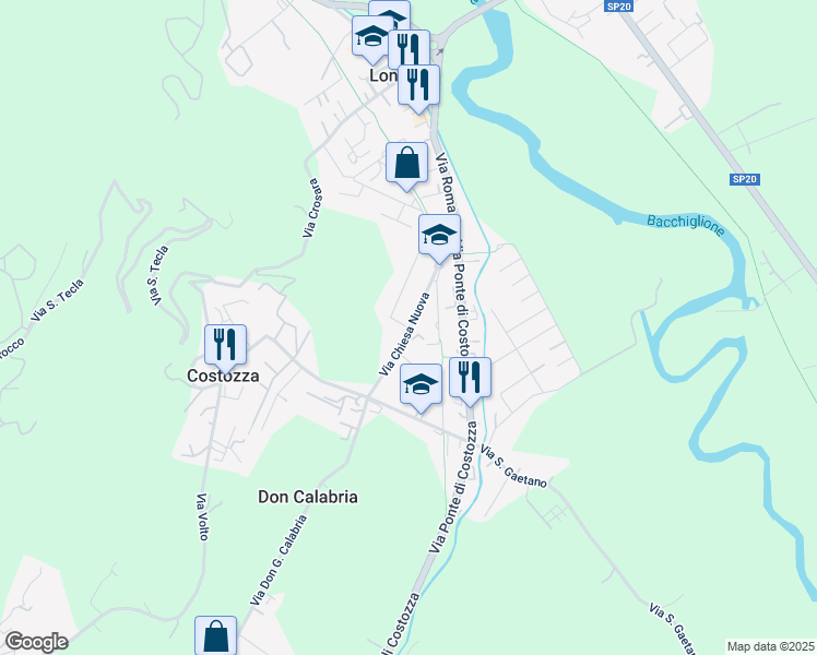 map of restaurants, bars, coffee shops, grocery stores, and more near 5 Via Ragazzi del '99 in Longare
