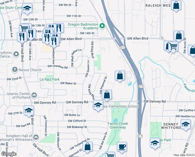 map of restaurants, bars, coffee shops, grocery stores, and more near 6655 Southwest Princess Avenue in Beaverton