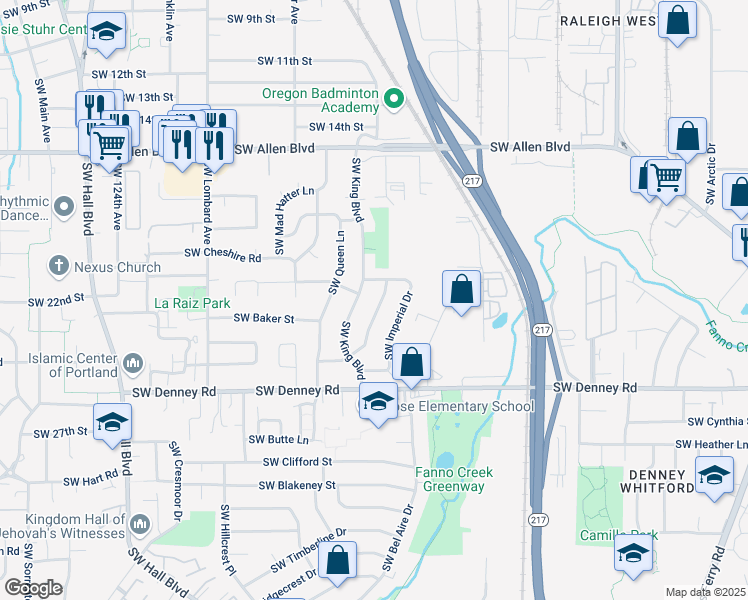 map of restaurants, bars, coffee shops, grocery stores, and more near 6515 Southwest Imperial Drive in Beaverton