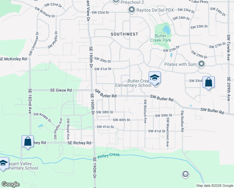 map of restaurants, bars, coffee shops, grocery stores, and more near 3330 Southwest Brixton Avenue in Gresham