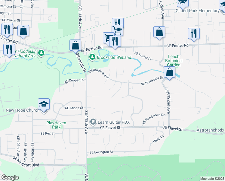map of restaurants, bars, coffee shops, grocery stores, and more near 6912 Southeast 115th Avenue in Portland