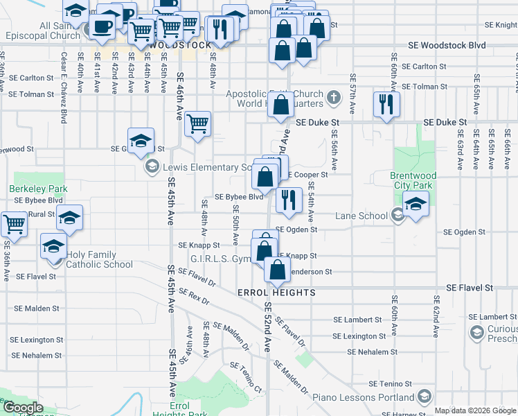 map of restaurants, bars, coffee shops, grocery stores, and more near in Portland