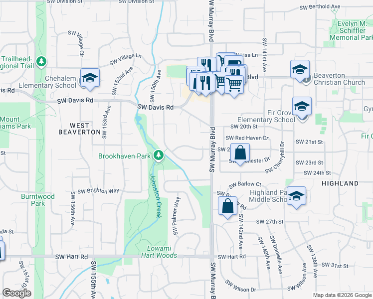 map of restaurants, bars, coffee shops, grocery stores, and more near 14775 Southwest Kilchis Street in Beaverton