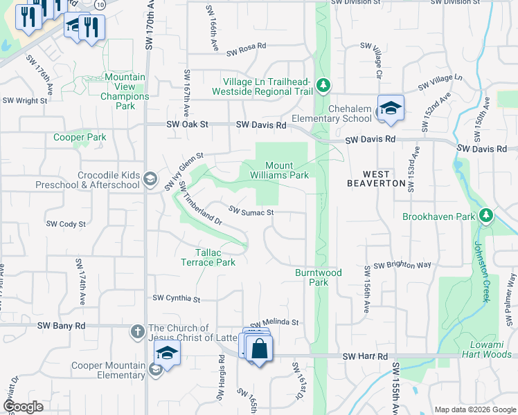 map of restaurants, bars, coffee shops, grocery stores, and more near 16400 Southwest Newport Place in Beaverton