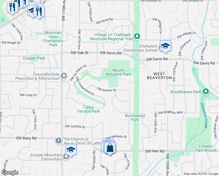 map of restaurants, bars, coffee shops, grocery stores, and more near 16400 Southwest Newport Place in Beaverton