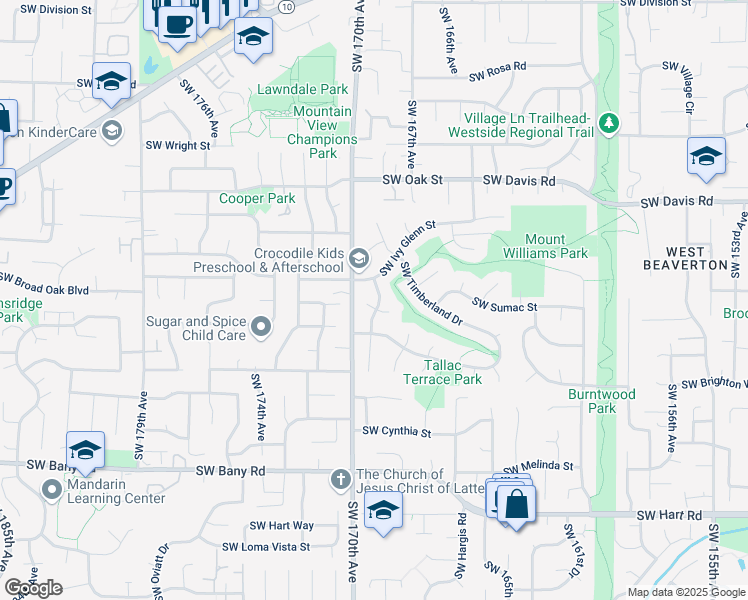 map of restaurants, bars, coffee shops, grocery stores, and more near 16990 Southwest Ivy Glenn Street in Beaverton