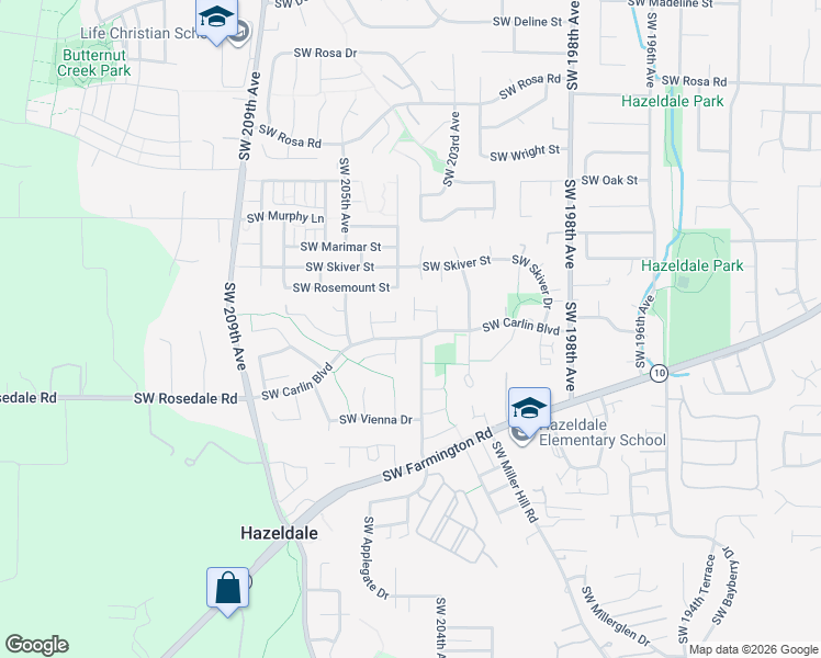 map of restaurants, bars, coffee shops, grocery stores, and more near 6535 Southwest 204th Place in Aloha