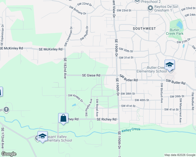 map of restaurants, bars, coffee shops, grocery stores, and more near 3462 Southwest Royal Avenue in Gresham