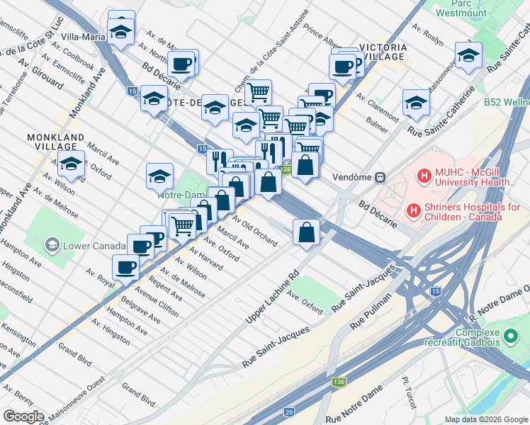 map of restaurants, bars, coffee shops, grocery stores, and more near 2229 Avenue Girouard in Montréal