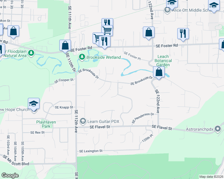 map of restaurants, bars, coffee shops, grocery stores, and more near 6924 Southeast 116th Avenue in Portland
