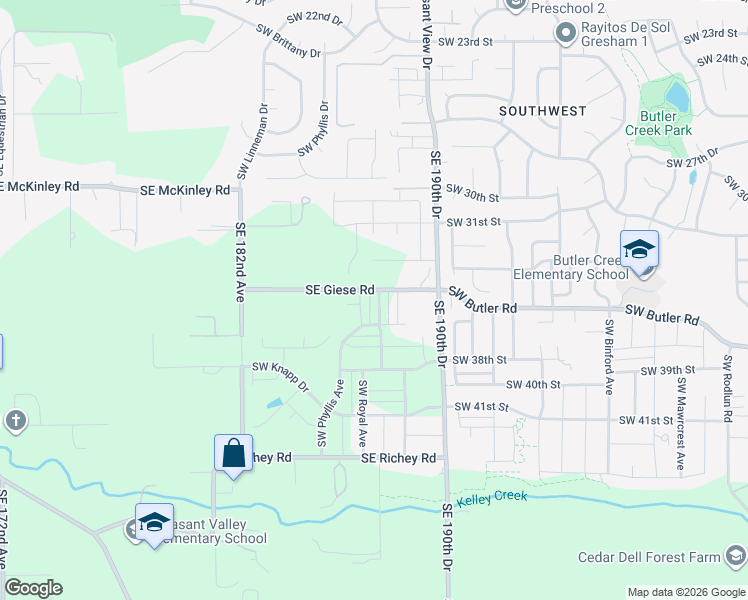 map of restaurants, bars, coffee shops, grocery stores, and more near 3441 Southwest Hartley Avenue in Gresham