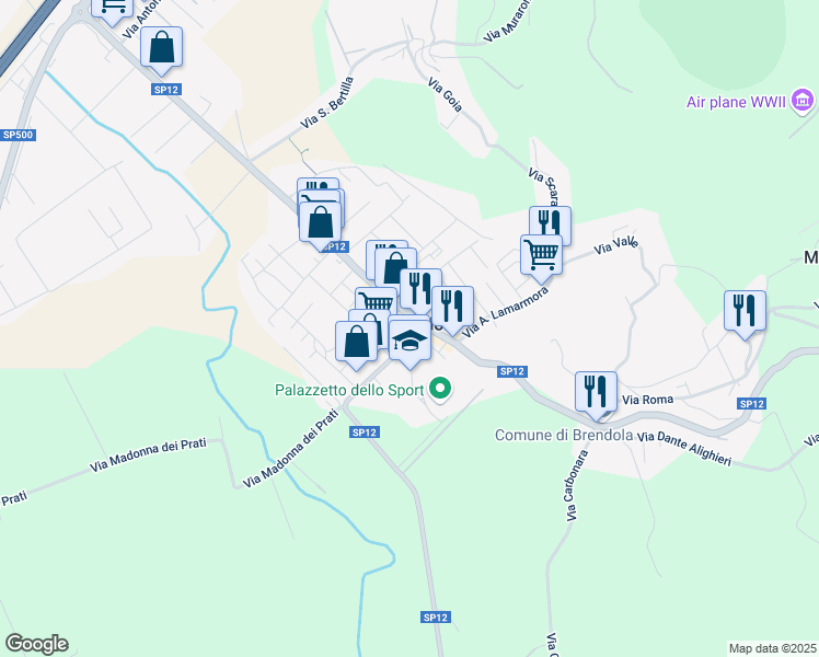 map of restaurants, bars, coffee shops, grocery stores, and more near 23 Via Gioacchino Rossini in Brendola