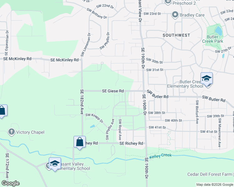 map of restaurants, bars, coffee shops, grocery stores, and more near 3818 Southwest 35th Street in Gresham