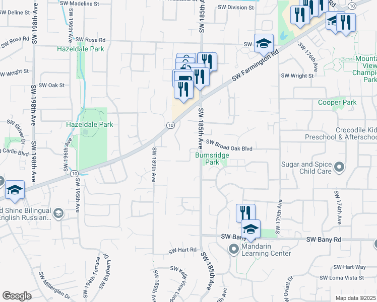 map of restaurants, bars, coffee shops, grocery stores, and more near 18528 Southwest Mcclarey Drive in Beaverton