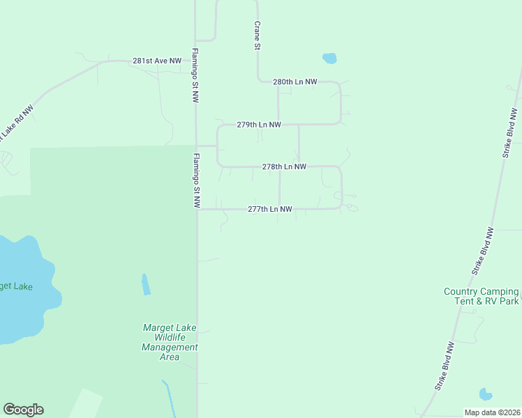 map of restaurants, bars, coffee shops, grocery stores, and more near 1431 277th Lane Northwest in Isanti