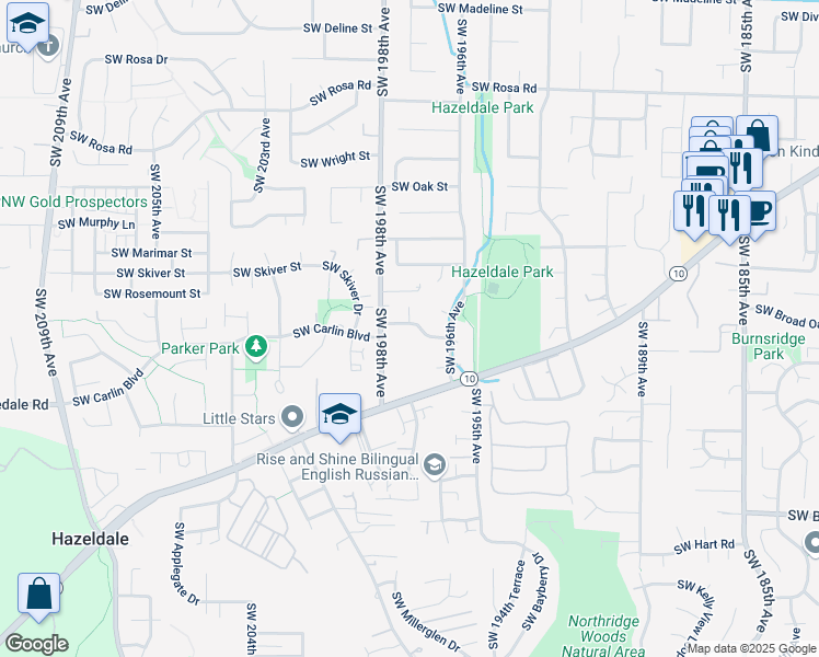 map of restaurants, bars, coffee shops, grocery stores, and more near 19662 Southwest Sumac Court in Aloha