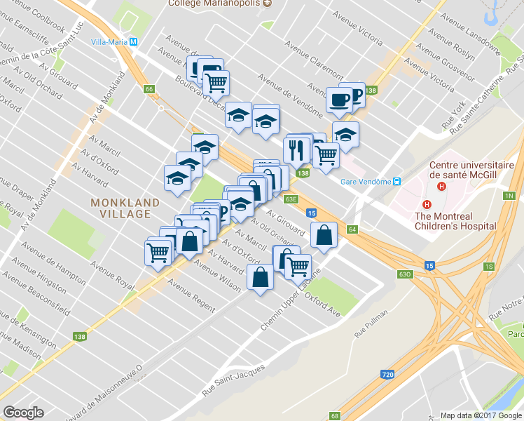 map of restaurants, bars, coffee shops, grocery stores, and more near 2290 Avenue Girouard in Montréal