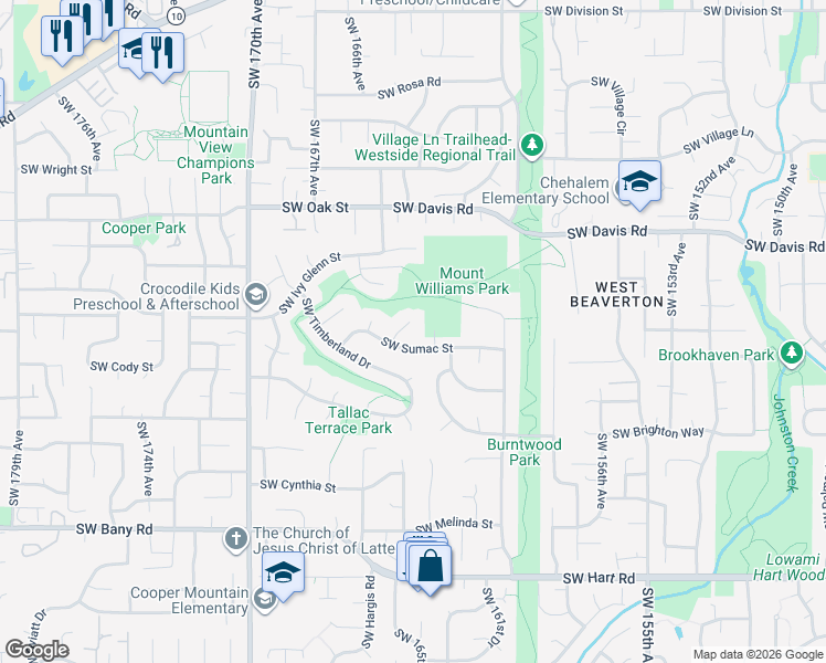 map of restaurants, bars, coffee shops, grocery stores, and more near 16400 Southwest Newport Place in Beaverton