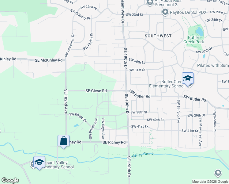 map of restaurants, bars, coffee shops, grocery stores, and more near 18840 Southeast Giese Road in Gresham