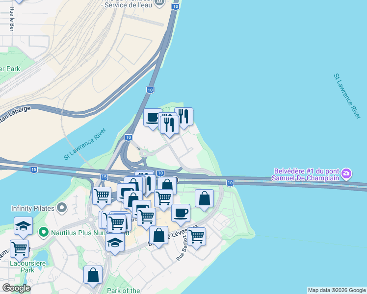 map of restaurants, bars, coffee shops, grocery stores, and more near 258 Rue de la Rotonde in Montréal