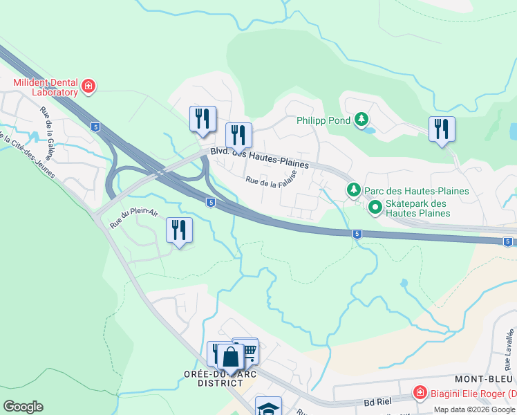 map of restaurants, bars, coffee shops, grocery stores, and more near 14 Rue de la Cime in Gatineau
