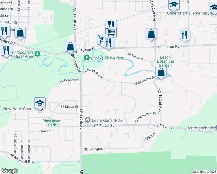 map of restaurants, bars, coffee shops, grocery stores, and more near 6912 Southeast 115th Avenue in Portland