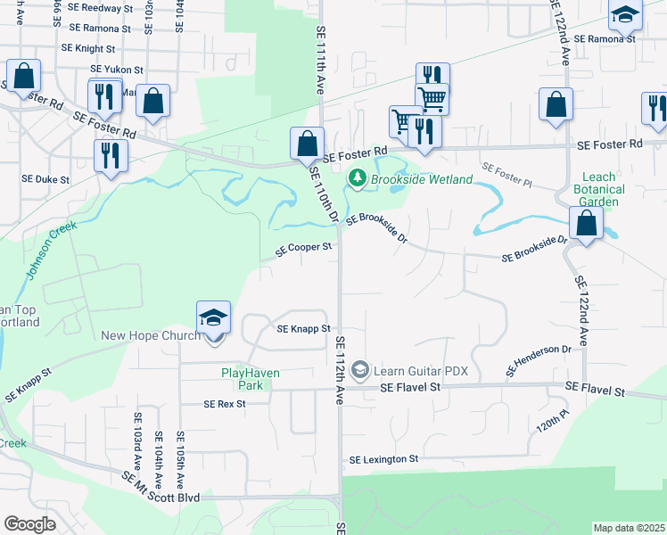 map of restaurants, bars, coffee shops, grocery stores, and more near 6901 Southeast 112th Avenue in Portland