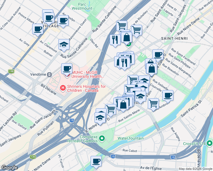 map of restaurants, bars, coffee shops, grocery stores, and more near 727 Rue Saint Rémi in Montréal