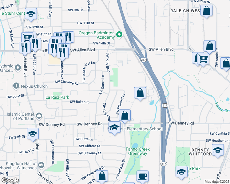 map of restaurants, bars, coffee shops, grocery stores, and more near 6515 Southwest Imperial Drive in Beaverton