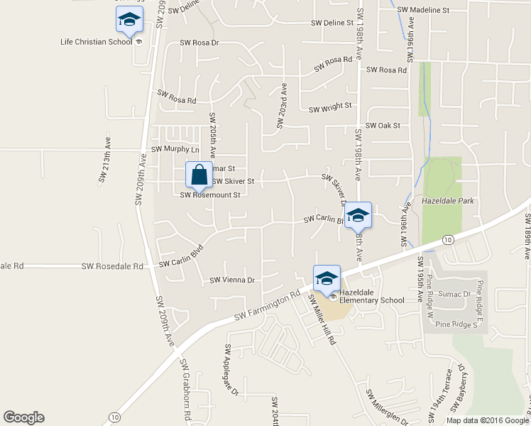map of restaurants, bars, coffee shops, grocery stores, and more near 6535 Southwest 204th Place in Aloha