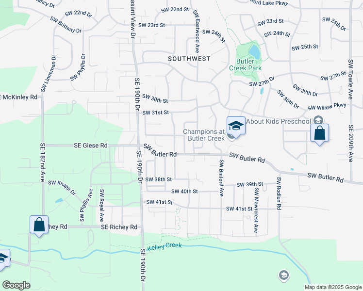 map of restaurants, bars, coffee shops, grocery stores, and more near 3330 Southwest Brixton Avenue in Gresham